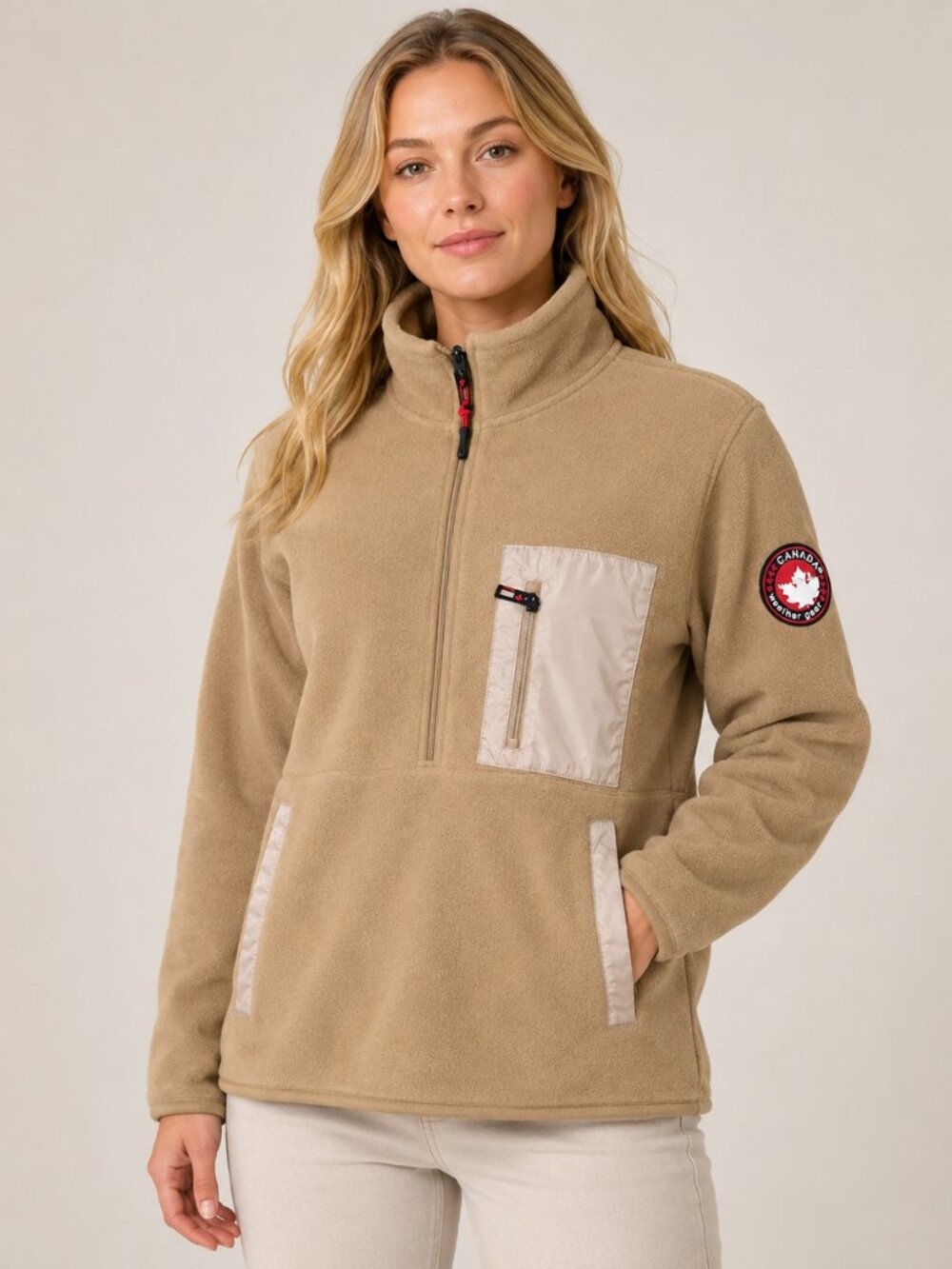 Canada Weather Gear Fleece Pullover L NWT Quarter Zip Beige Heritage Jacket
